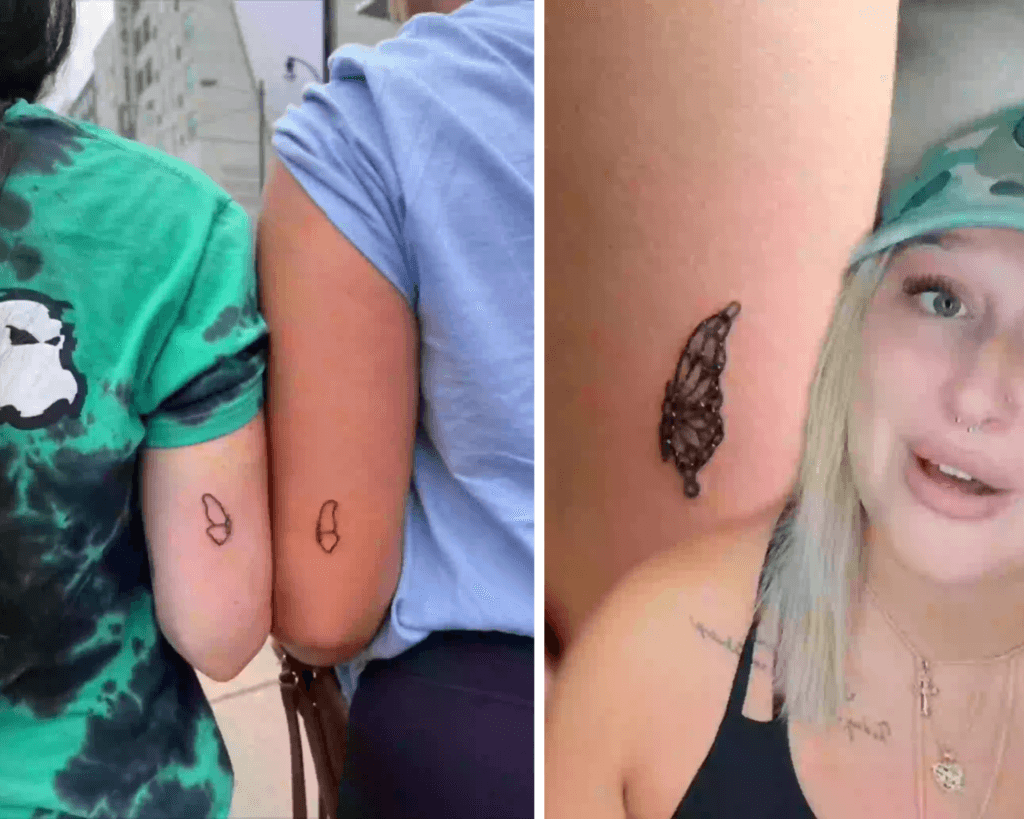 A revised butterfly tattoo showing the intended design after a cover-up.